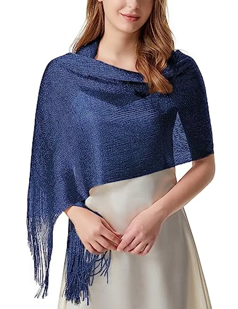 heekpek Scialle Donna Elegante Cerimonia con Frange Leggero Lungo Elegante Sciarpa per Festa Matrimoni Cerimonia Sposa Adatto a Tutte le Stagioni, Blu navy miniatura 2