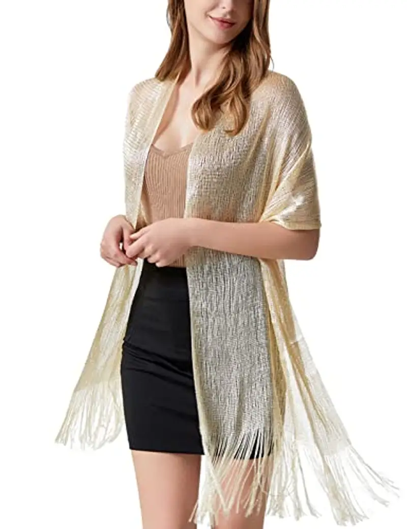 heekpek Scialle Donna Elegante Cerimonia con Frange Leggero Lungo Elegante Sciarpa per Festa Matrimoni Cerimonia Sposa Adatto a Tutte le Stagioni, Champagne miniatura 2