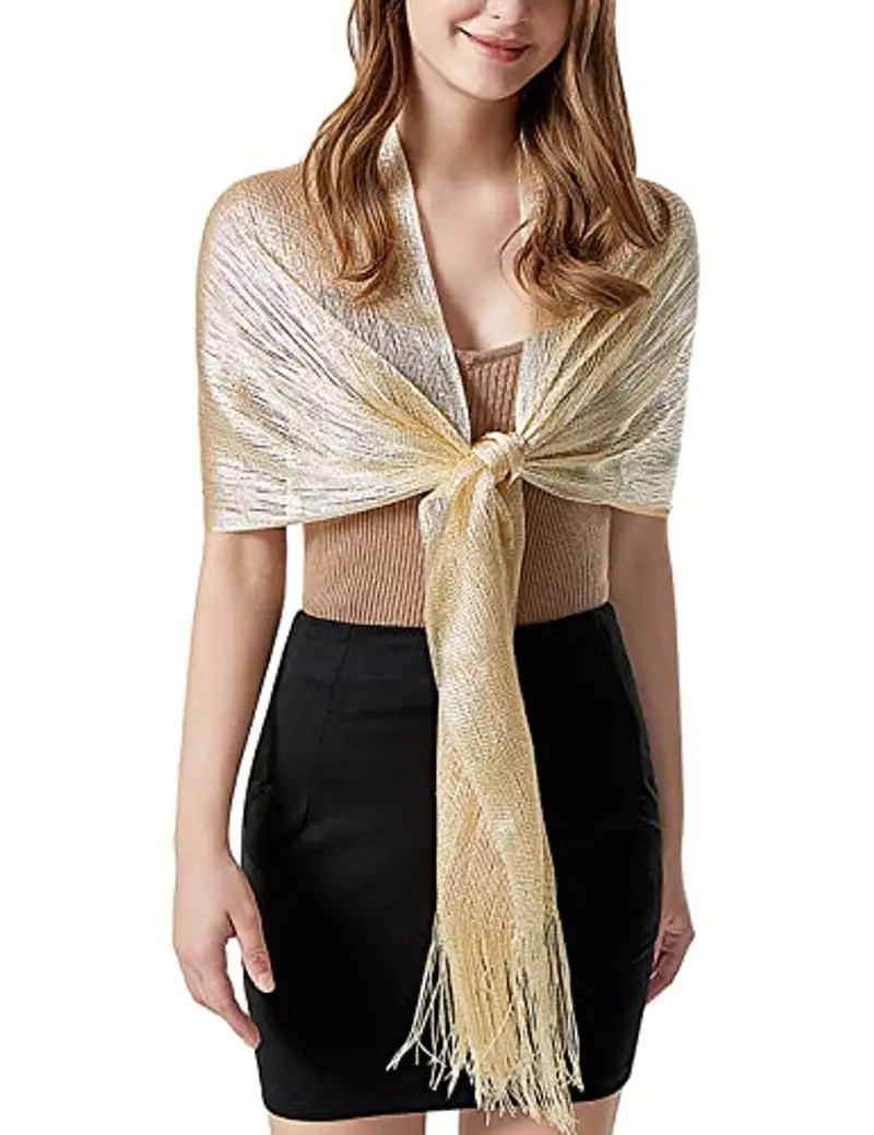 heekpek Scialle Donna Elegante Cerimonia con Frange Leggero Lungo Elegante Sciarpa per Festa Matrimoni Cerimonia Sposa Adatto a Tutte le Stagioni, Champagne miniatura 3