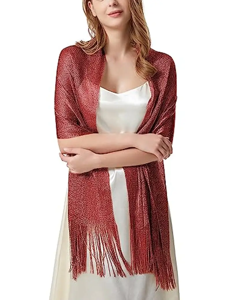 heekpek Scialle Donna Elegante Cerimonia con Frange Leggero Lungo Elegante Sciarpa per Festa Matrimoni Cerimonia Sposa Adatto a Tutte le Stagioni, Claret miniatura 3