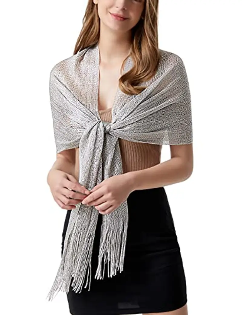 heekpek Scialle Donna Elegante Cerimonia con Frange Leggero Lungo Elegante Sciarpa per Festa Matrimoni Cerimonia Sposa Adatto a Tutte le Stagioni, D'argento miniatura 3