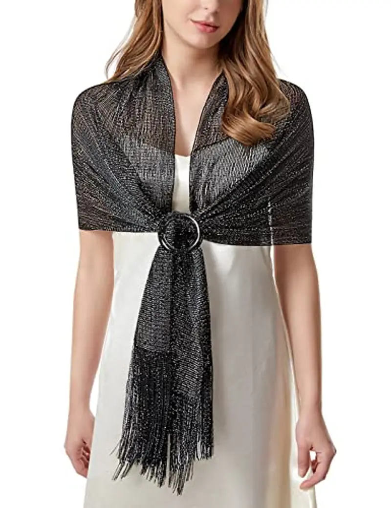 heekpek Scialle Donna Elegante Cerimonia con Frange Leggero Lungo Elegante Sciarpa per Festa Matrimoni Cerimonia Sposa Adatto a Tutte le Stagioni, Nero