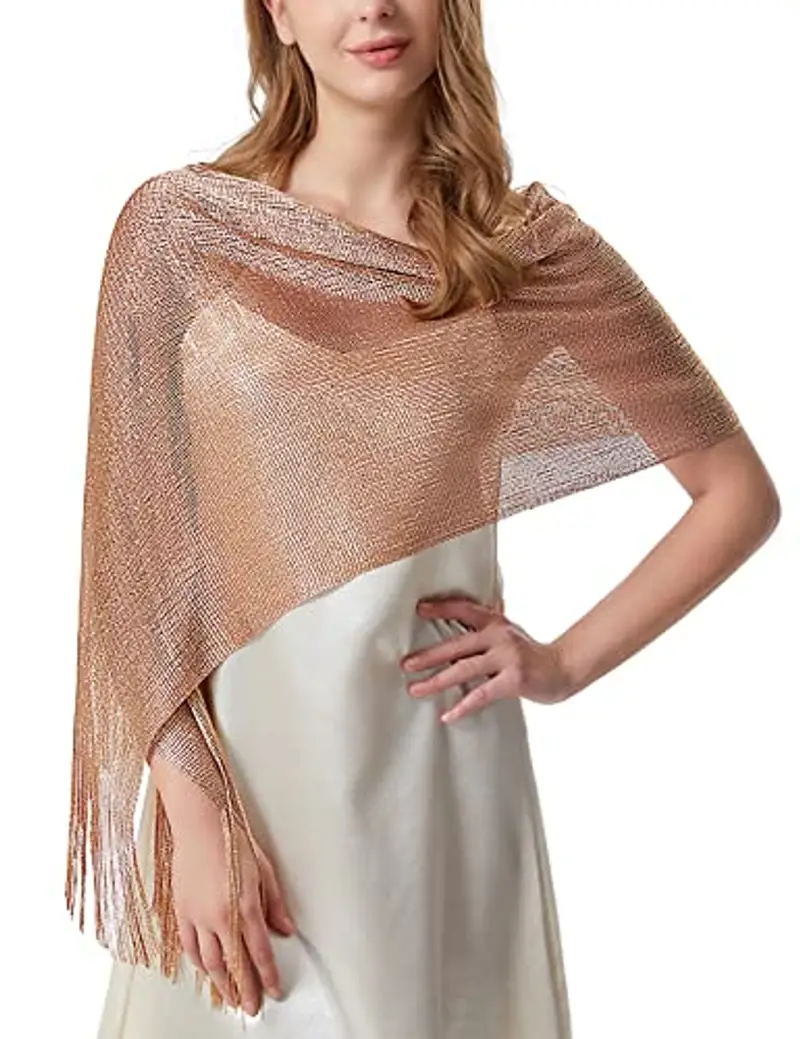 heekpek Scialle Donna Elegante Cerimonia con Frange Leggero Lungo Elegante Sciarpa per Festa Matrimoni Cerimonia Sposa Adatto a Tutte le Stagioni, Oro rosa miniatura 3