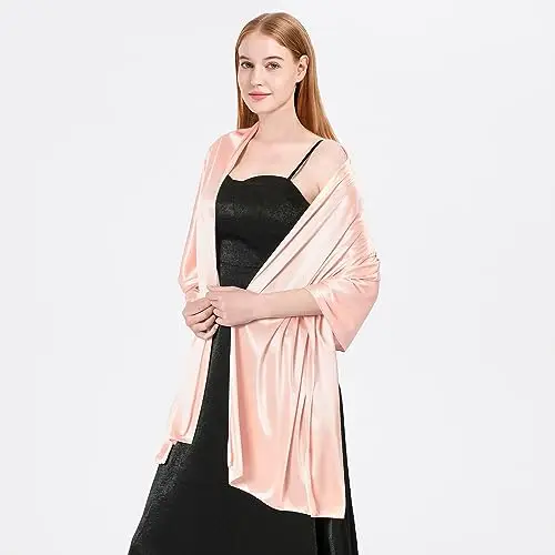 heekpek Sciarpa Donna Elegante Scialle Seta Satinata Leggero Scialle Stola Donna Sciarpa Lunga Cerimonia Matrimonio miniatura 2