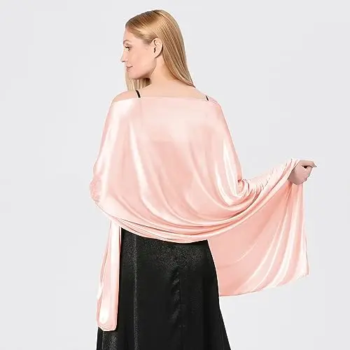 heekpek Sciarpa Donna Elegante Scialle Seta Satinata Leggero Scialle Stola Donna Sciarpa Lunga Cerimonia Matrimonio miniatura 3