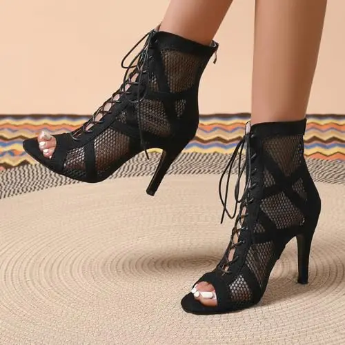 Heels Dance Class Bootie Scarpe da Ballo Donna con Tacco Alto Sexy in Rete Eleganti Decollete Scarpe Tacco Donna Punta miniatura 2