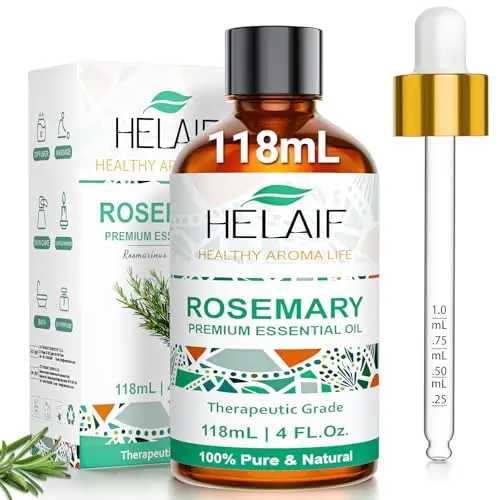 HELAIF Rosmarino Oil Essenziale 118ML-4 FL.Oz Puro e Naturale Può Essere Utilizzato per Lenire, Rinfrescare, Curare i