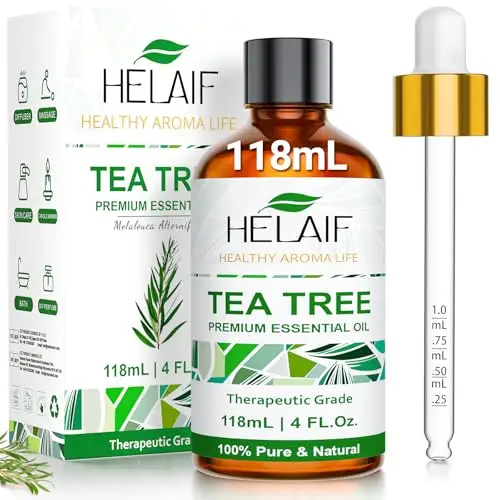HELAIF Tea Tree Oil Essenziale 118ML-4 FL.Oz Puro e Naturale Non Diluiti Aromatico e Rinfrescante, Può Essere