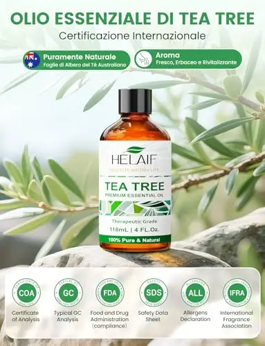 HELAIF Tea Tree Oil Essenziale 118ML-4 FL.Oz Puro e Naturale Non Diluiti Aromatico e Rinfrescante, Può Essere miniatura 2