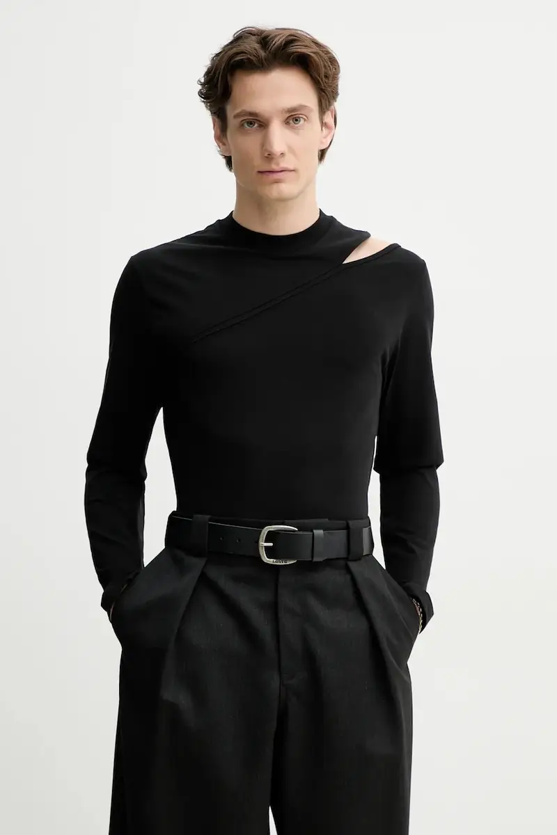 camicia a maniche lunghe colore nero SS25_M_09_135_BLK01