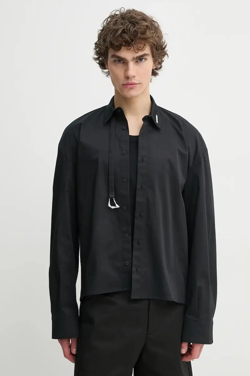 camicia in lana colore nero PRESS25_M_05_060_BLK01