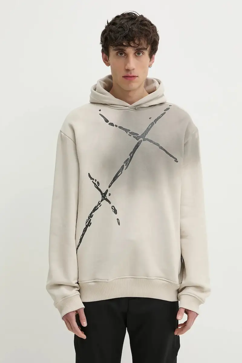 felpa in cotone uomo colore beige con cappuccio PRESS25_M_08_072_ST18