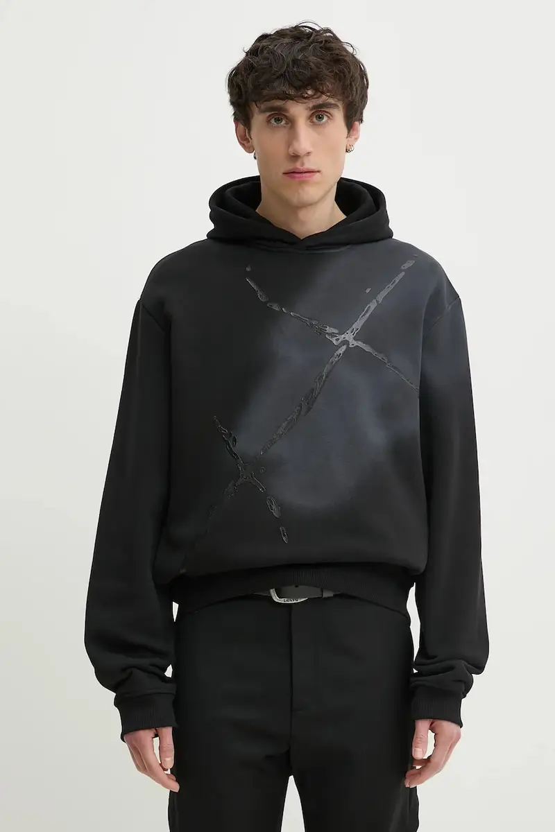 felpa in cotone uomo colore grigio con cappuccio PRESS25_08_072_BLK01