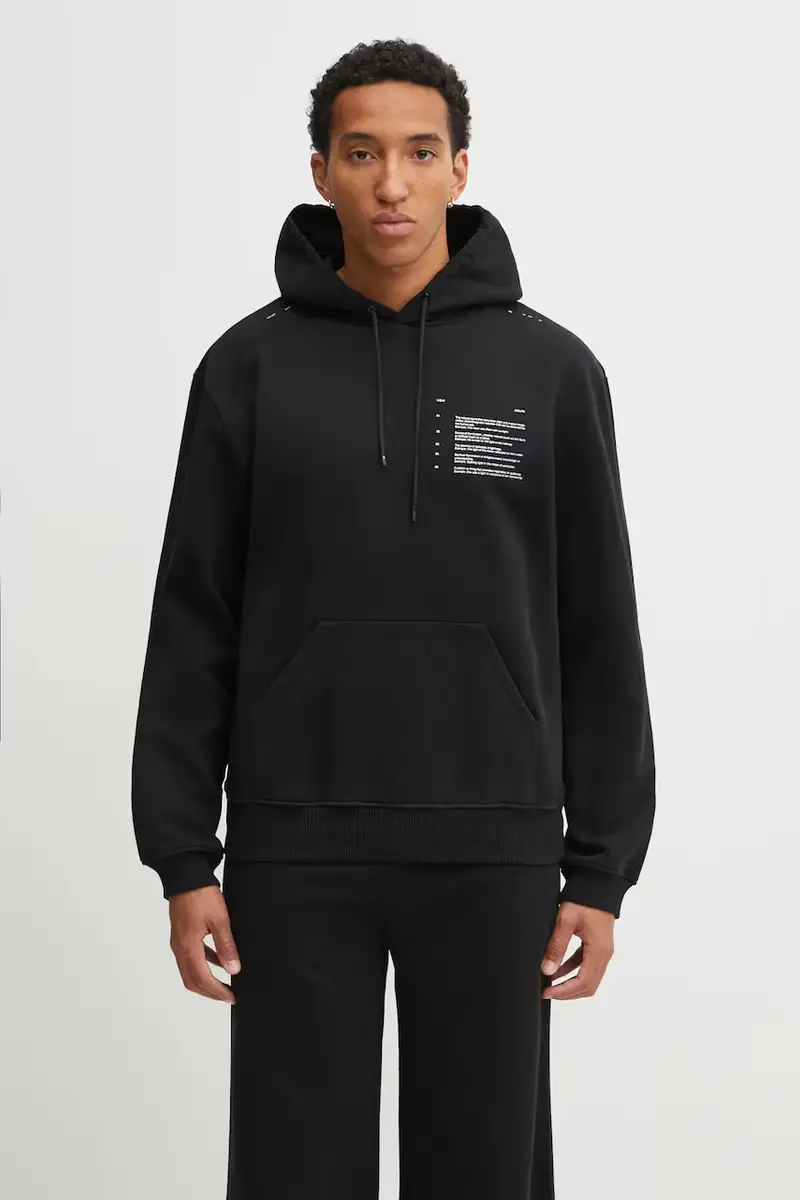 felpa in cotone uomo colore nero con cappuccio AW25_M_08_087_BLK01