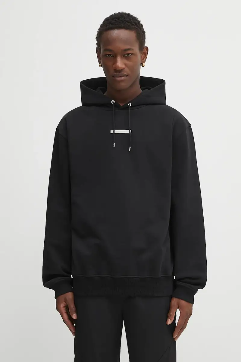 felpa in cotone uomo colore nero con cappuccio PREAW25_08_077_BLK01