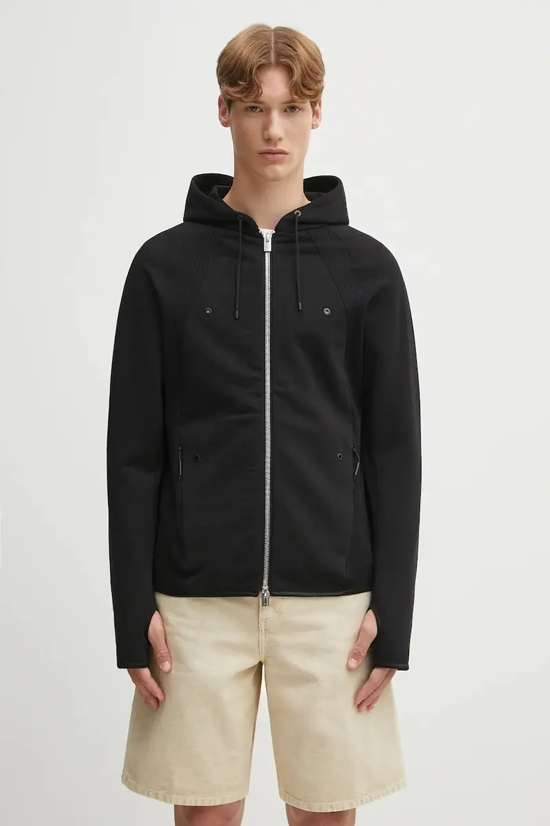 felpa in cotone uomo colore nero con cappuccio PREAW25_08_079_BLK01