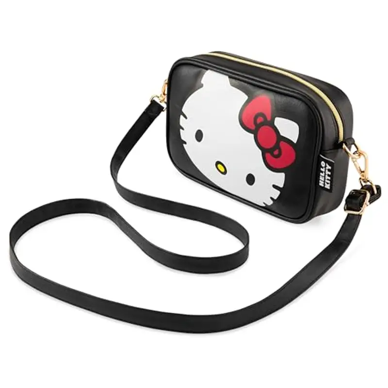 Hello Kitty Borsa Tracolla con Tracolla Rimovibile, Scomparto Interno e Cerniera(Nero)