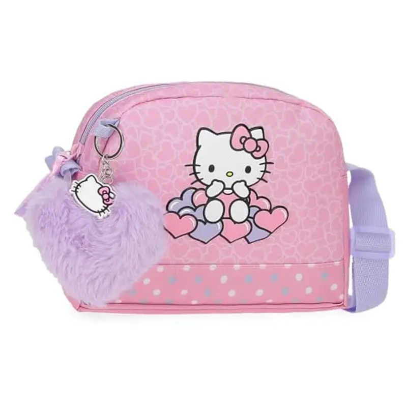 Hello Kitty Hearts & Dots, astuccio scolastico, a tracolla, realizzato in poliestere, Rosa, Astuccio triplo