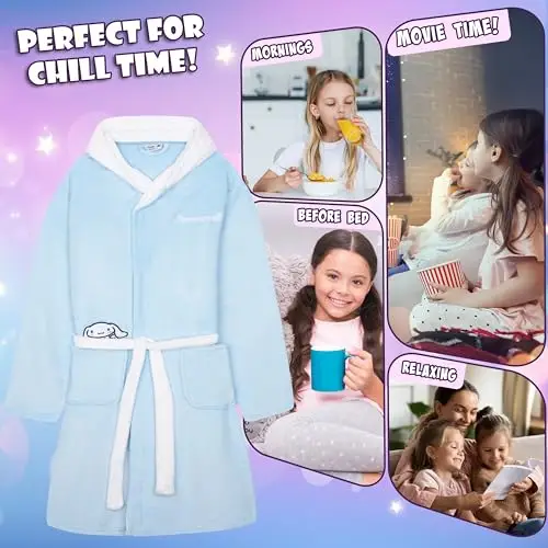 Hello Kitty Sanrio Cinnamoroll Vestaglia Pile Bambina Adolescenti con Cappuccio, Accappatoio Piscina Pile, Regalo miniatura 2