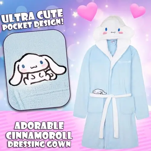Hello Kitty Sanrio Cinnamoroll Vestaglia Pile Bambina Adolescenti con Cappuccio, Accappatoio Piscina Pile, Regalo miniatura 3