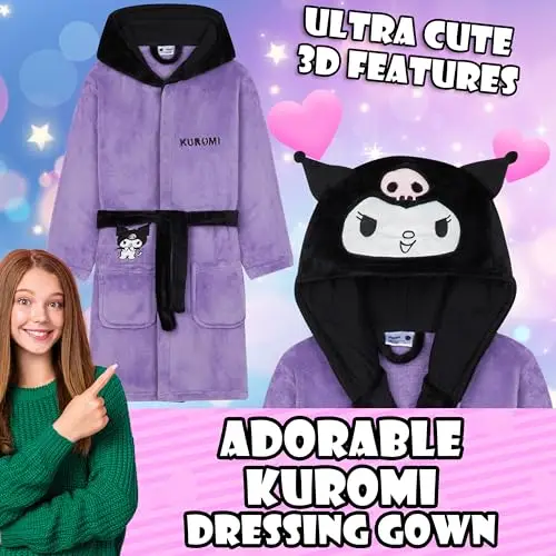 Hello Kitty Sanrio Kuromi Vestaglia Pile Bambina Adolescenti con Cappuccio, Accappatoio Piscina di Pile, Regalo Ragazza miniatura 2