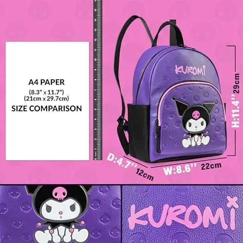 Hello Kitty Sanrio Zaino Donna Adolescenti Bambina, Moda Pelle PU Borse a Zainetto Ragazza, Kuromi Regali per Lei miniatura 2