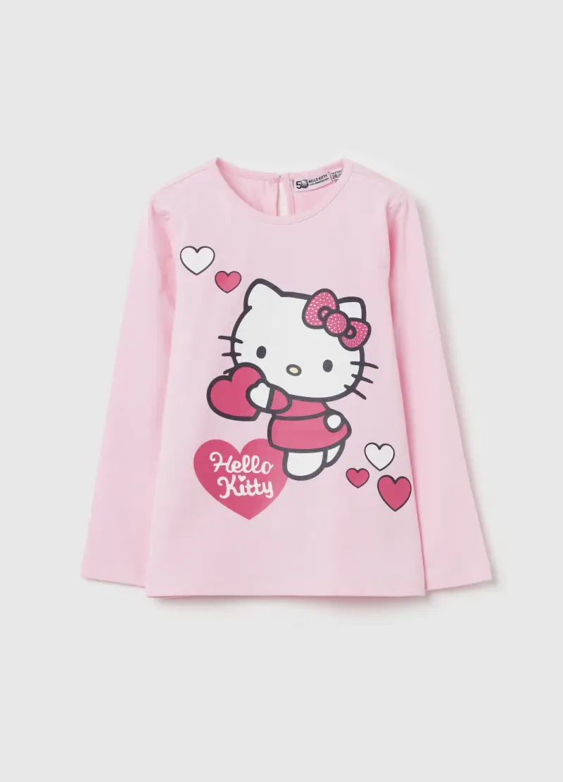 T-shirt A Maniche Lunghe Stampa Hello Kitty, Bambina, Rosa