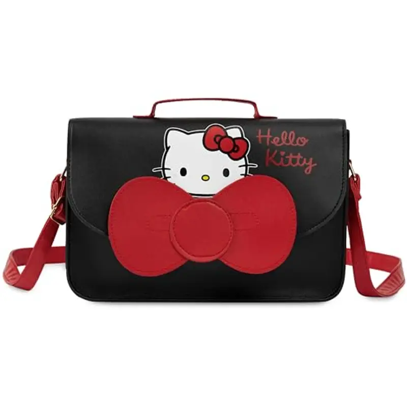 Hello Kitty Tracolla Borsa Bambina, Borsette Ragazze - Regalo Ragazza e Adolescenti (Nero/Rosso)