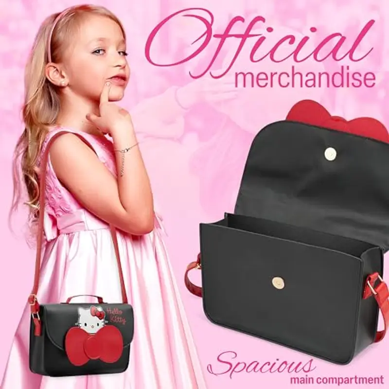 Hello Kitty Tracolla Borsa Bambina, Borsette Ragazze - Regalo Ragazza e Adolescenti (Nero/Rosso) miniatura 3