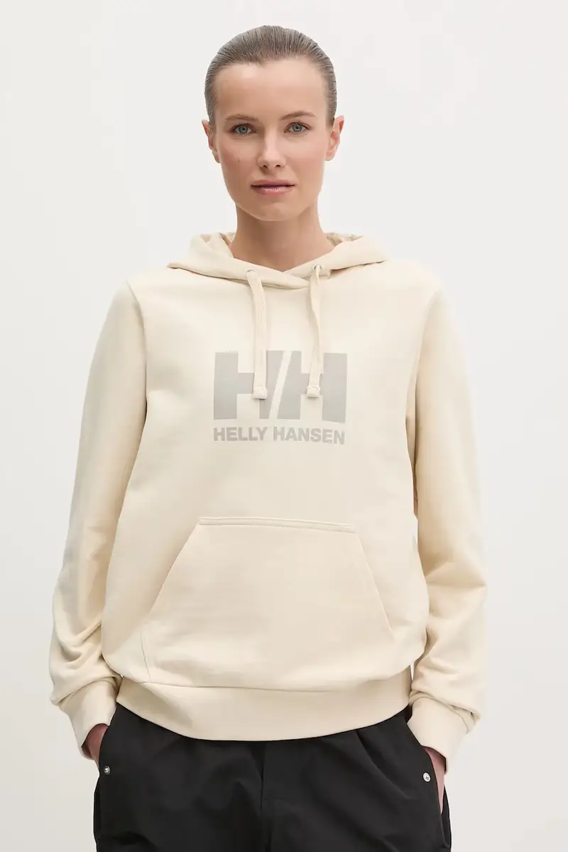 felpa in cotone HH LOGO 2.0 donna colore beige con cappuccio 34460