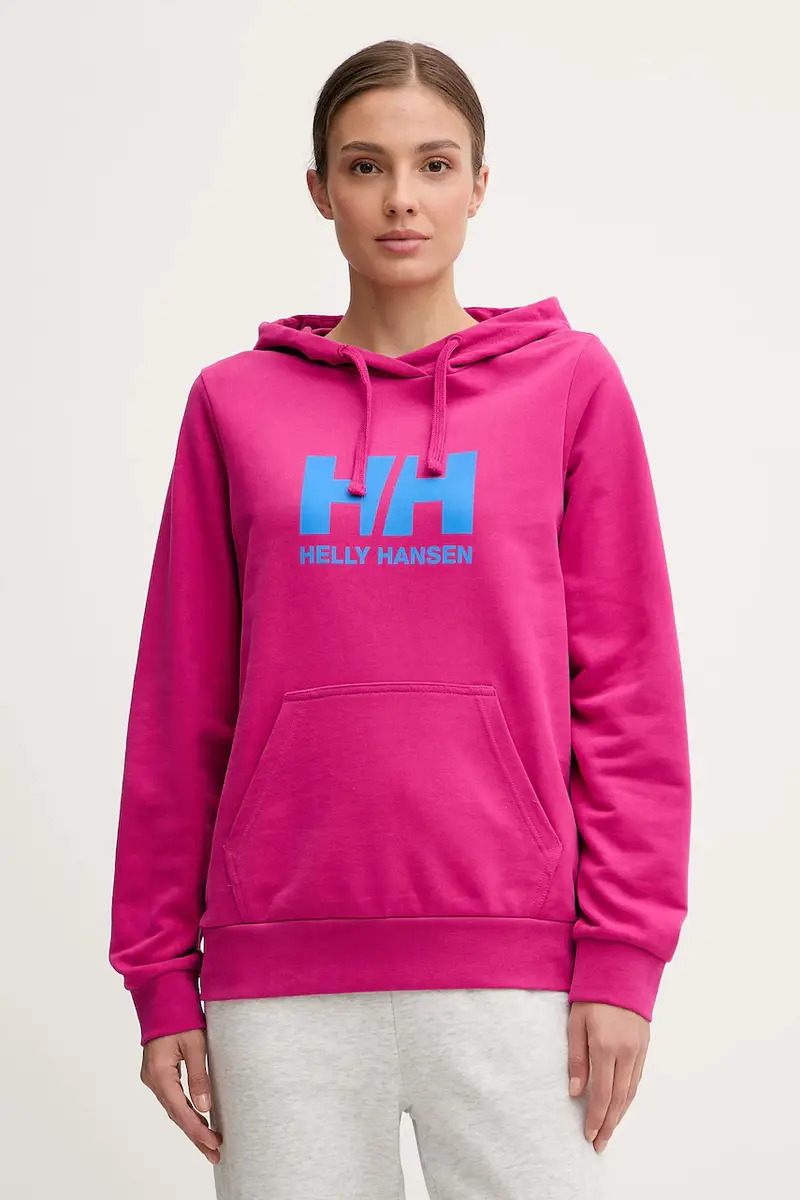 felpa in cotone HH LOGO 2.0 donna colore rosa con cappuccio 34460