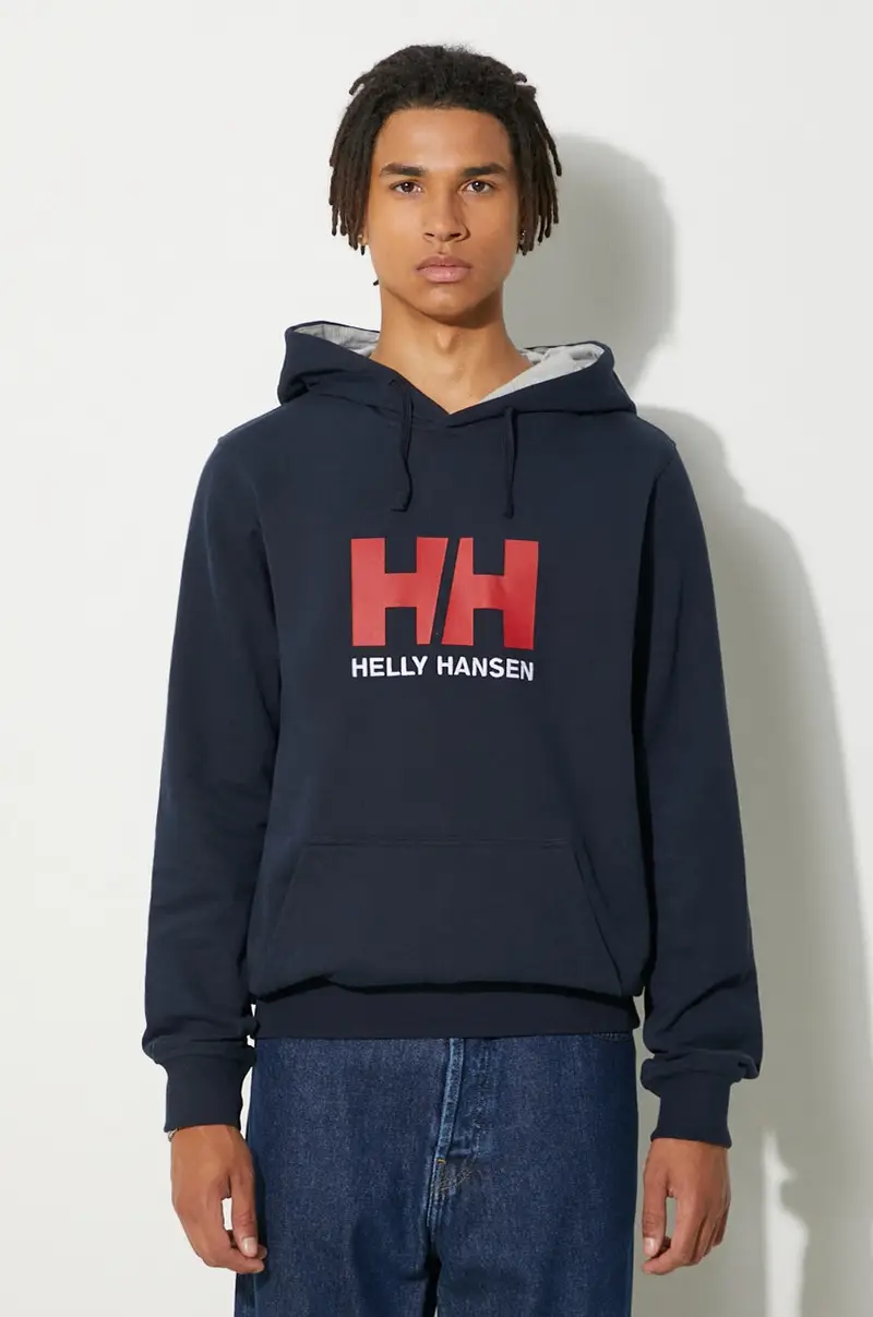 felpa in cotone HH LOGO HOODIE uomo 53289 Blu navy