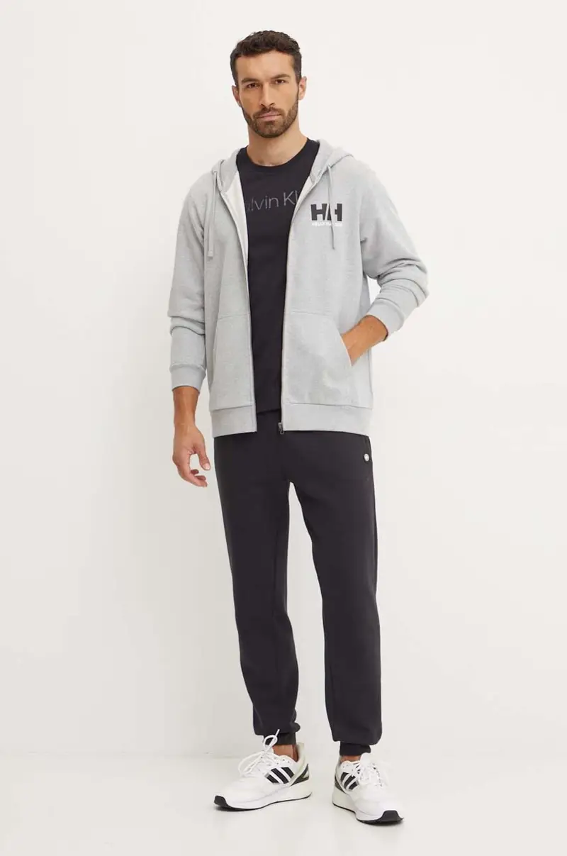 felpa in cotone HH LOGO uomo colore grigio con cappuccio 30393 miniatura 2