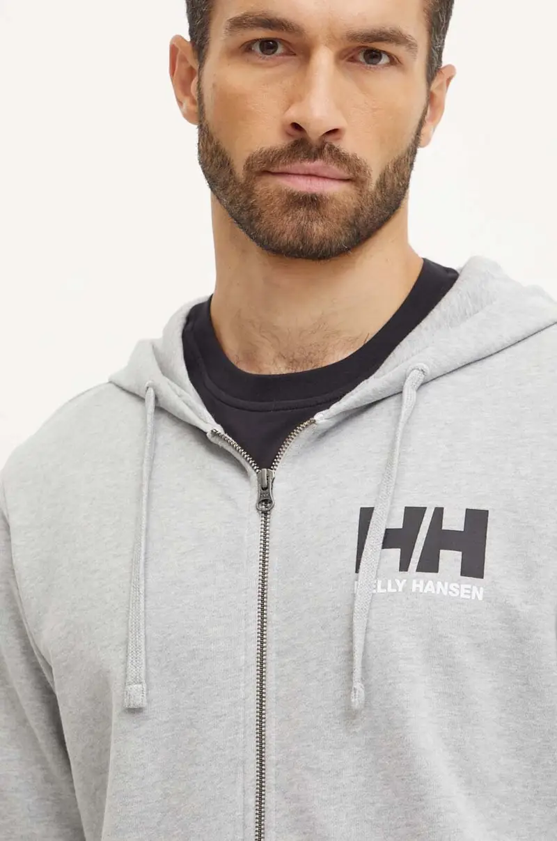 felpa in cotone HH LOGO uomo colore grigio con cappuccio 30393 miniatura 4