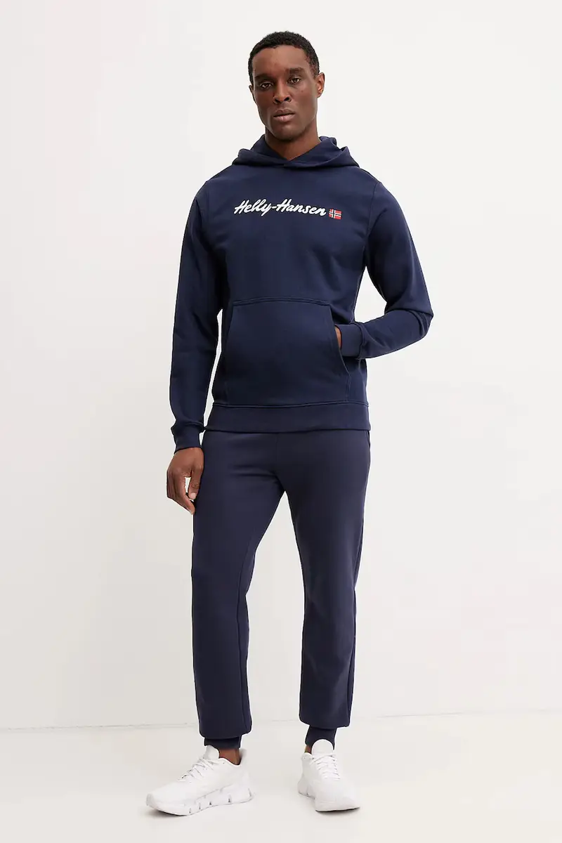 felpa uomo colore blu navy con cappuccio con applicazione miniatura 2