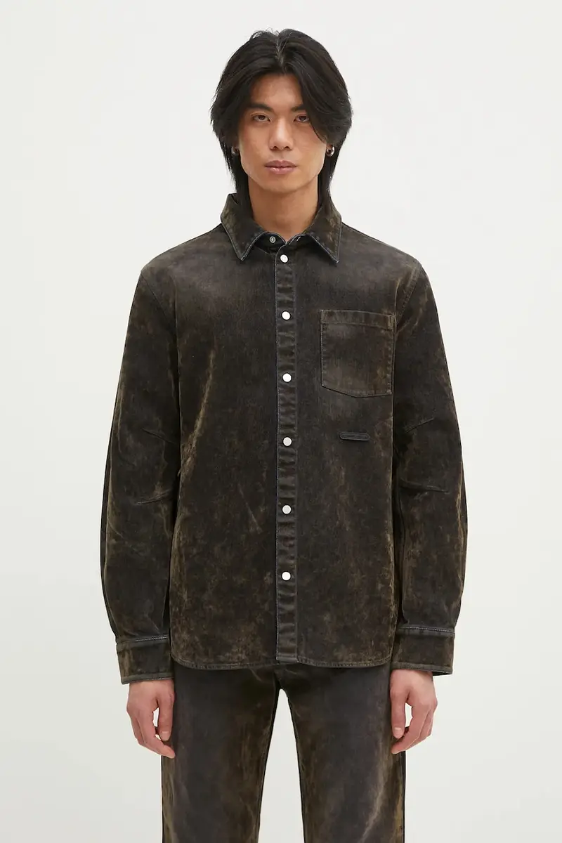 camicia in cotone Curved Cl Shirt.Floc uomo colore verde O10DM503