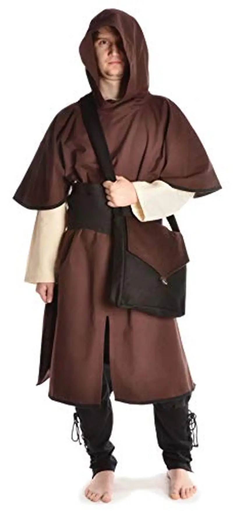 HEMAD Borsa medievale Dwain in feltro di lana nero-rosso, nero-verde, nero-marrone, nero-blu avvolgimento LARP