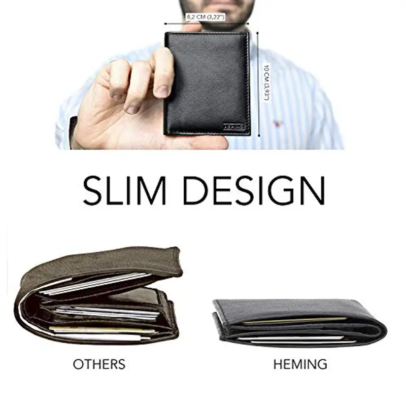 HEMING Portafoglio uomo slim nero - 100% pelle - piccolo sottile - Porta soldi e carte di credito - Portacarte - compatto miniatura 3