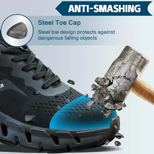 HEOAARG Scarpe Antinfortunistiche Uomo Donna Leggere Scarpe da Lavoro con Punta in Acciaio Comode Antiforatura Scarpe miniatura 3