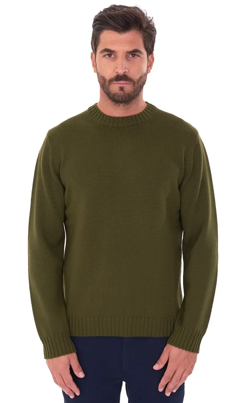 Magla girocollo heritage in lana merino finezza 7, colore verde