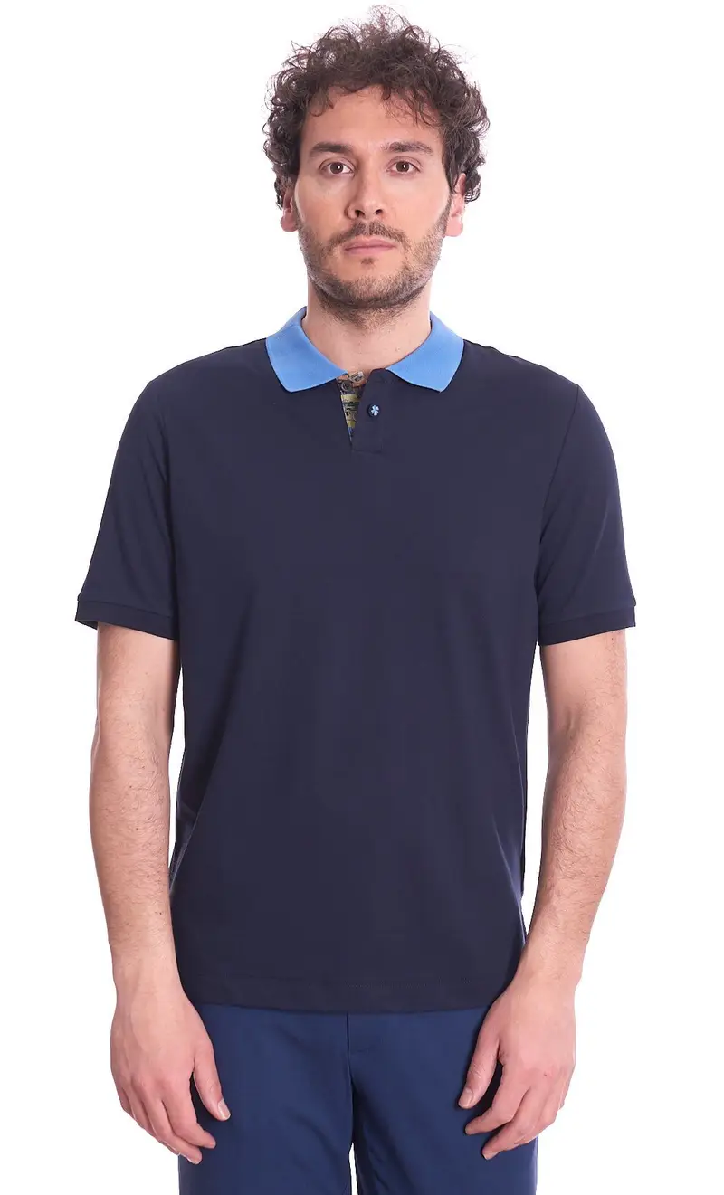 Polo heritage in piquet con collo a contrasto, colore blu
