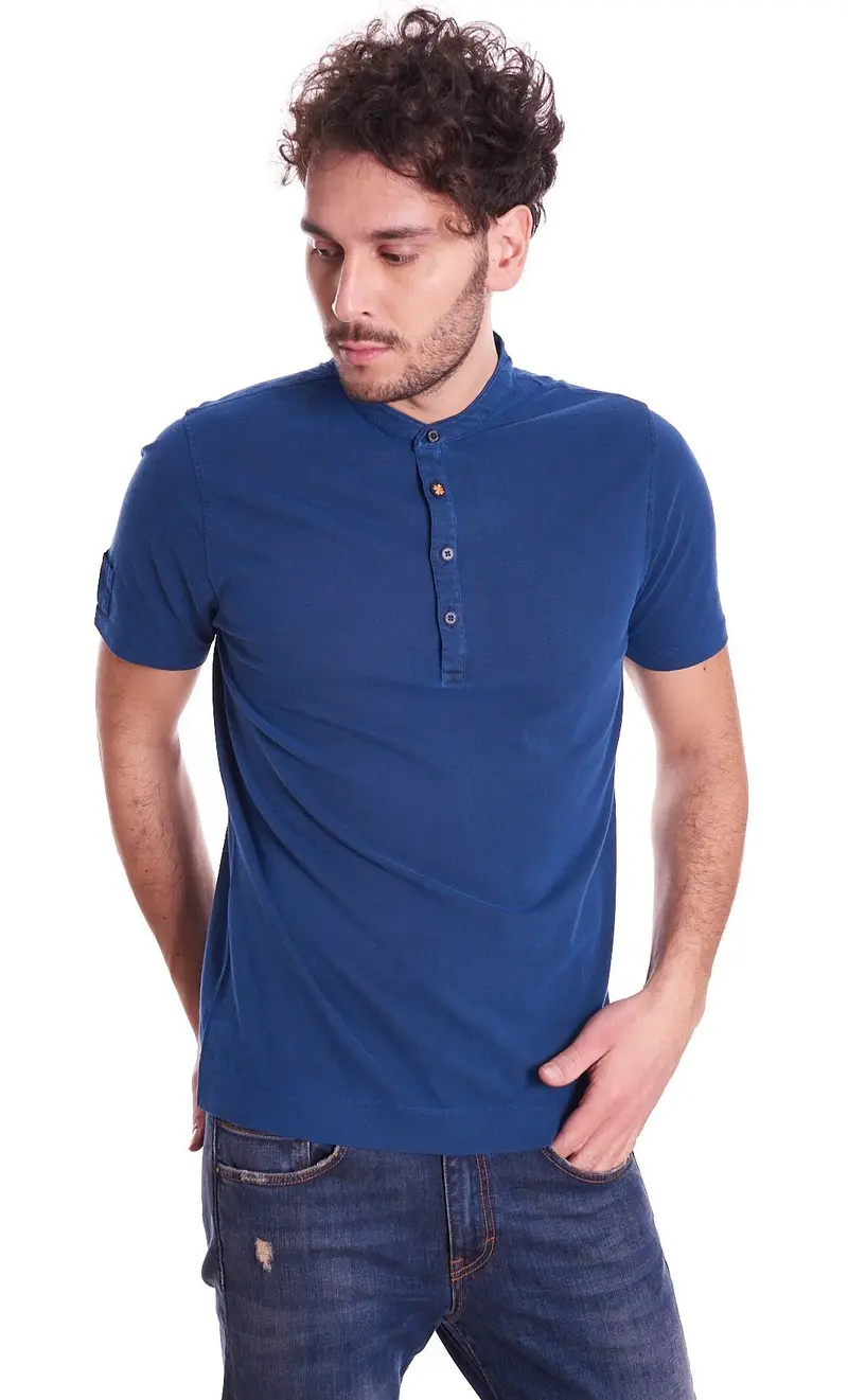 T-shirt heritage serafino in piquet, colore blu