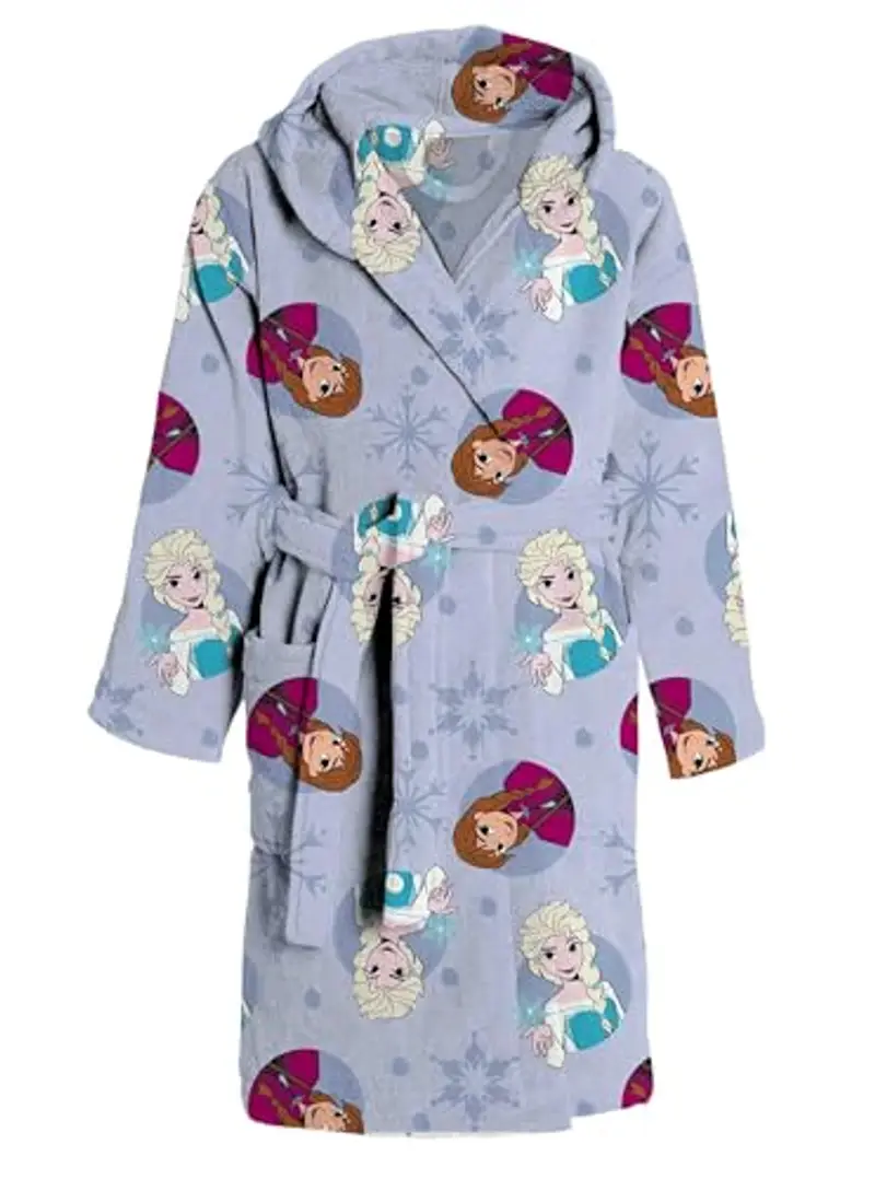 hermet Accappatoio In Spugna, 100% Cotone, Accappatoio da Bambina, Con Cappuccio e Cintura, Disegno Con Frozen, 4/5 Anni