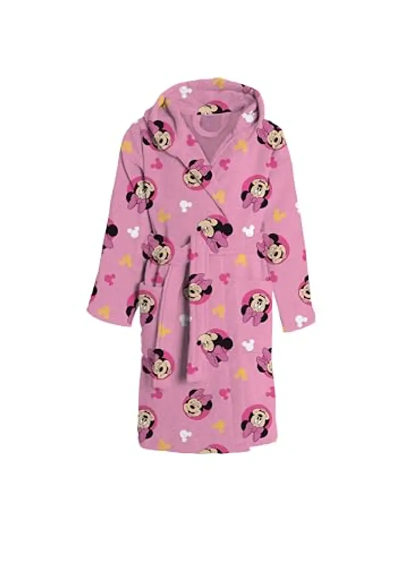 hermet Accappatoio In Spugna, 100% Cotone, Accappatoio da Bambina, Con Cappuccio e Cintura, Disegno Con Minnie, 2/3 Anni