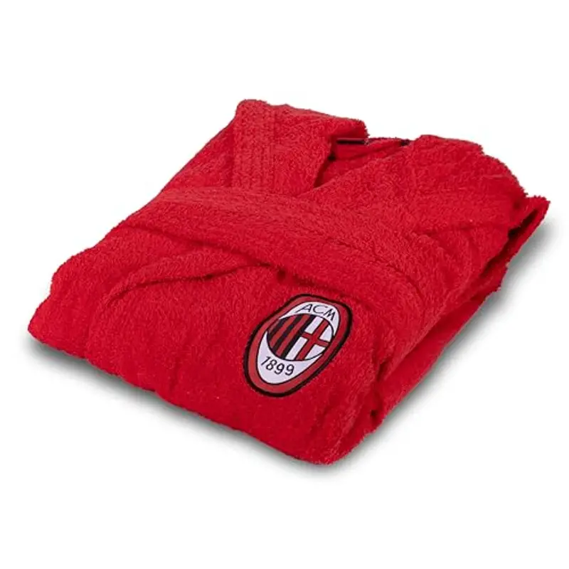 hermet Milan, Accappatoio con Cappuccio, Accappatoio Bambini e Ragazzi, Unisex, in Spugna 380 gsm, 100% Cotone, Logo del Milan Lato Cuore, Taglia 12/14 Anni miniatura 2