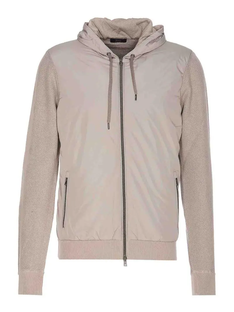 Cardigan in Girocollo di nylon e piquet Beige