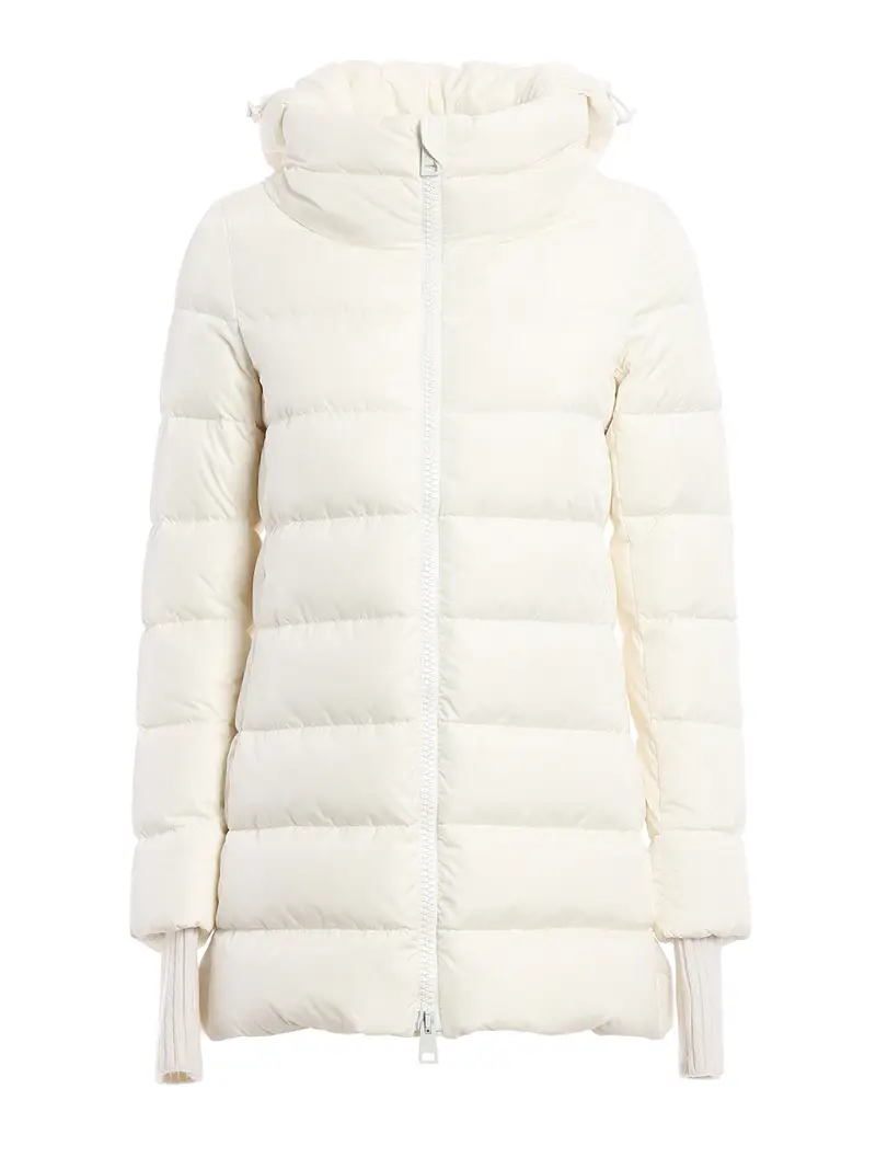 Piumino corto con polsini in maglia Bianco