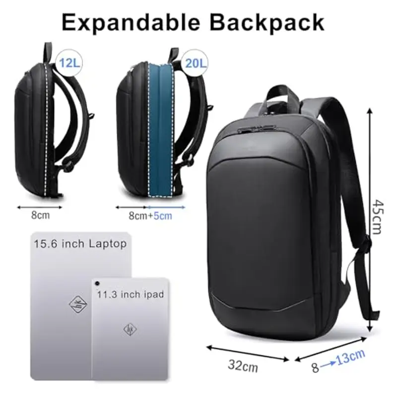 HEROIC KNIGHT Zaino per Computer Portatili da Uomo Zaini per PC portatili da 15, 6 pollici, con porta USB antifurto miniatura 3