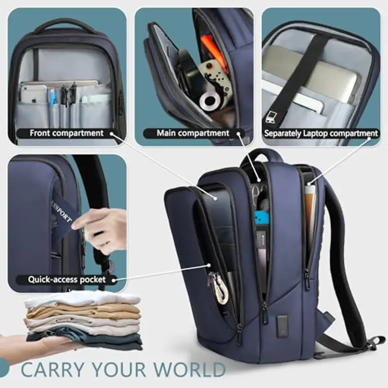 HEROIC KNIGHT Zaino per Computer Portatili da Uomo Zaini per PC portatili da 15, 6 pollici, con porta USB antifurto Grande Capacità Resistente all'Acqua per lavoro Quotidiano Viaggio Università-Blu miniatura 3