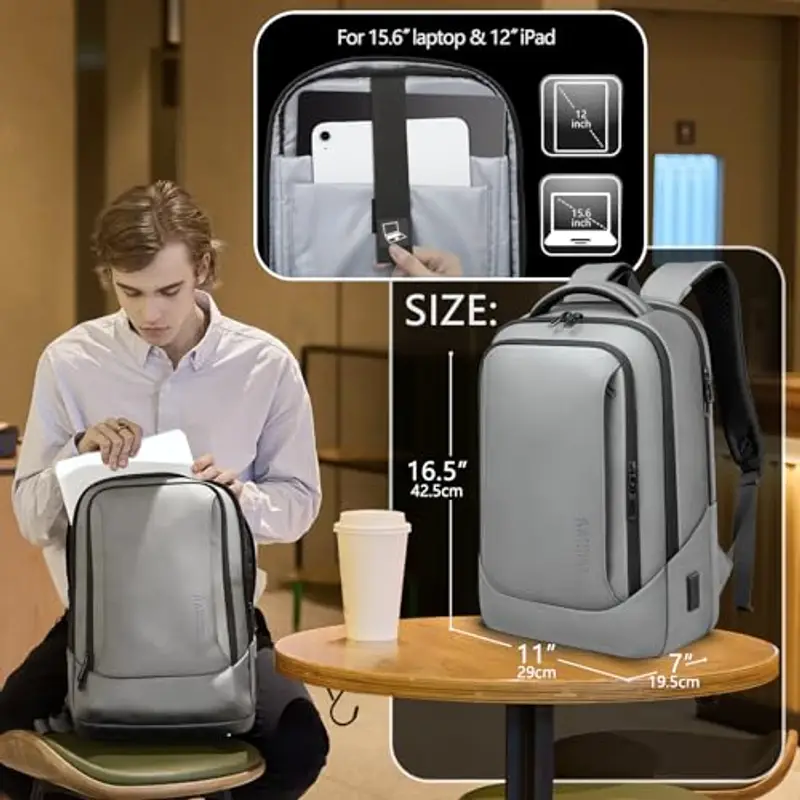 HEROIC KNIGHT Zaino per Computer Portatili da Uomo Zaini per PC portatili da 15, 6 pollici, con porta USB antifurto Grande Capacità Resistente all'Acqua per lavoro Quotidiano Viaggio Università-Grigio miniatura 2